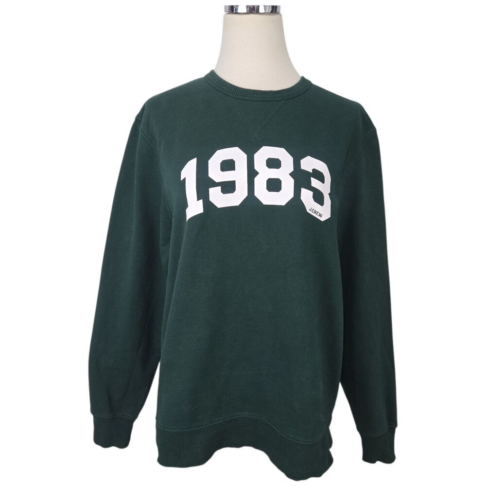 J.Crew 1983 Graphic Sweatshirt Mens L Dark Forest Green Cotton Crewneck Varsity
